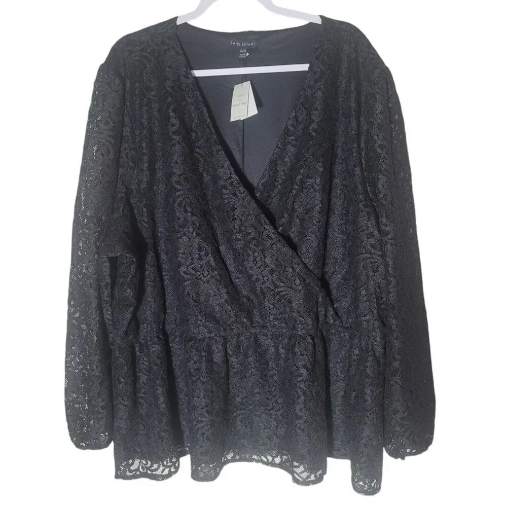 Lane Bryant Sheer Lace Lined Blouse Women's Size 30 / 32 Black Whimsy Goth Fairy